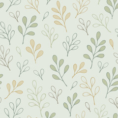 Vector floral seamless pattern with imprints of leaves and twigs. Green vintage background for wrapping, fabric, scrapbooking or wallpaper.