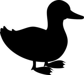 Black silhouette of cartoon mallard (Anas platyrhynchos) isolated on white background