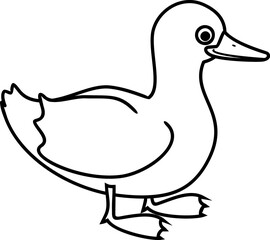 Coloring page with cartoon duck isolated on white background
