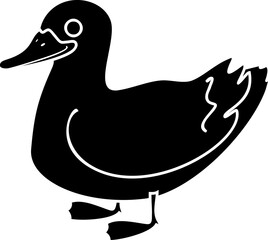 Black silhouette of cartoon mallard (Anas platyrhynchos) isolated on white background