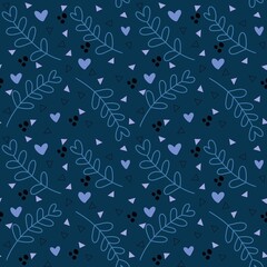 Simple floral seamless leaves and hearts and triangle pattern for fabrics and wrapping paper and gifts and kids