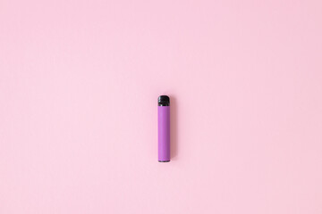 Layout of colorful disposable electronic cigarettes on a blue background. The concept of modern...