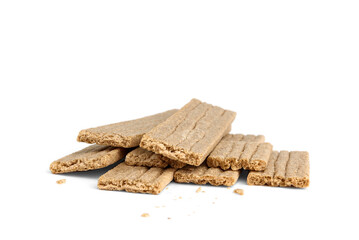 Crunchy rye crispbreads isolated on white background.
