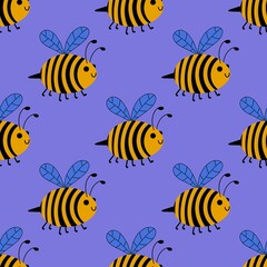 Kids seamless bee pattern for fabrics and packaging and gifts and cards and linens and wrapping paper