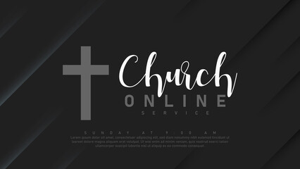 Vector Online Church banner. Worship Jesus. Church live event. Black background