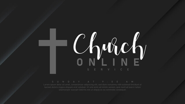 Vector Online Church banner. Worship Jesus. Church live event. Black background