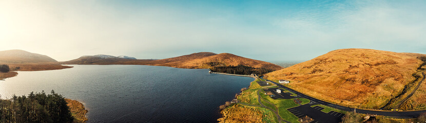 panoramic Aerial view of winter morning in Mourne Mountains area, Northern Ireland