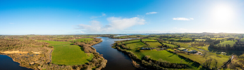Fototapeta na wymiar Panoramic Aerial view of Spring quoile river,Downpatrick,Northern Ireland