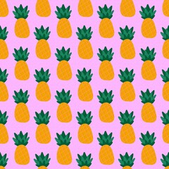 Summer fruit seamless cartoon pineapples pattern for fabrics and textiles and packaging and wrapping paper and notebooks