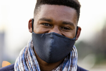 Close up Portrait of Man Wearing Face Mask