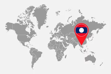 Fotobehang Pin map with Laos flag on world map. Vector illustration. © Ruslan
