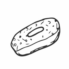 Donut illustration. Hand drawn Sketch of doughnut. Fast food illustration in doodle style.