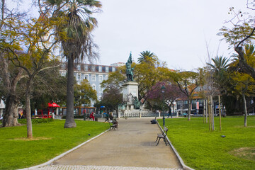 Marques Sa da Bandeira Monument in Dom Luis Garden and square in Lisbon