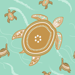 Vintage tortoises under the sea. Seamless pattern hand drawn styled design for cards, polygraphy, wallpapers.