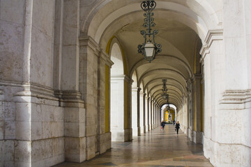 Fototapeta na wymiar Arcade of the Commerce Square (Praca do Comercio) in Lisbon