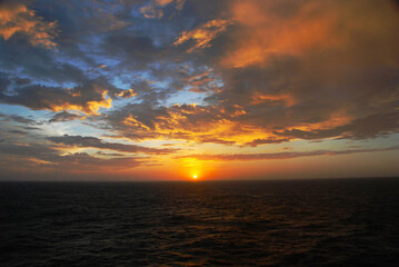 Splendid scenic view at sunrise from sea on the horizon