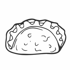 Taco with tortilla shell Mexican lunch line art vector icon for food apps and websites