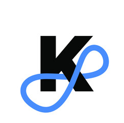 K letter with infinity symbol. K infinity monogram.