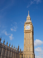 Fototapeta na wymiar Big Ben, Elizabeth Tower, is the iconic clock tower of the Houses of Parliament. Westminster, London, United Kingdom