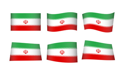Iran Flag Iranian Persia Waving Persian Flags Vector Icons Set Wave Wavy Wind Asia Republic Nation National State Symbol Banner Buttons All Every Country World Design Graphic Emblem Teheran