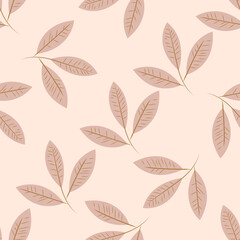 Leaves pattern. Seamless leaves. Print for clothes, gift paper, packaging, fabric printing, wallpaper. Delicate design. Minimalism. Drawn by hand. Vector.
