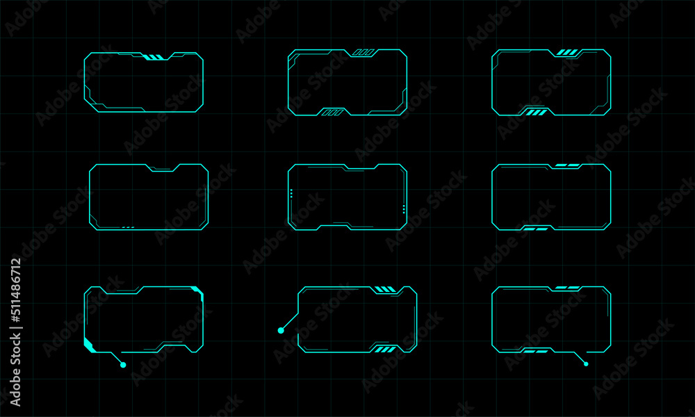 Aufkleber Futuristic frame design element. HUD Abstract Futuristic Element User Screen Control Inteface Monitor Panel. Virtual Reality Interface Frames. Vector Illustration.