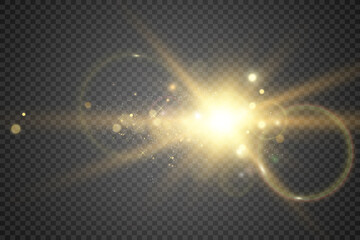 Special lens flash, light effect. The flash flashes rays and searchlight. illust.White glowing light. Beautiful star Light from the rays. The sun is backlit. Bright beautiful star. Sunlight. Glare.	
