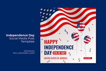 4th of july independence day social media post template