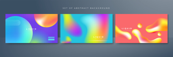 Set of colorful vivid vibrant gradient liquid fluid abstract background