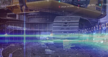 Animation of financial data processing over junkyard - Powered by Adobe