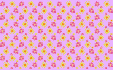Fototapeta na wymiar Pattern illustration of daisy and roses, on pink background, Chamomile flower buds, Seamless floral pattern, Floral pattern texture concept. minimal prints for cards or wrapping paper