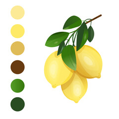 Lemon Branch Illustration, Hand drawn Tropical Yellow Fruit Clip art, Botanical floral print, Kitchen Wall Art, Wedding Invitation, Logo design, card making