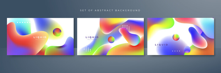 Set of colorful vivid vibrant gradient liquid fluid abstract background