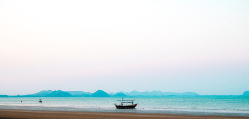 Old fisherman boat at the beach. Panorama