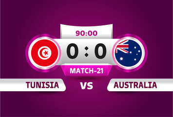 tunisia vs australia, world Football 2022, Group D. World Football Competition championship match versus teams intro sport background, championship competition final poster, vector illustration.
