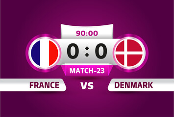 france vs denmark world Football 2022, Group D. World Football Competition championship match versus teams intro sport background, championship competition final poster, vector illustration. - obrazy, fototapety, plakaty