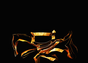 Artfully designed paper bags on a black background. Minimal design, gold color. Sustainability. Decorative composition