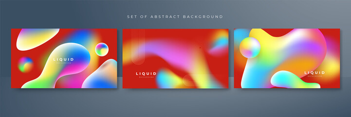 Set of colorful vivid vibrant gradient liquid fluid abstract background