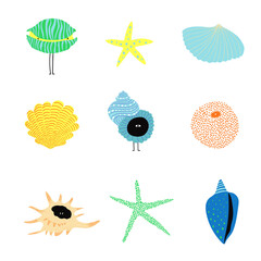 Summer set with seashell illustrations