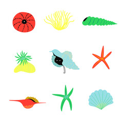 Summer set with underwater life illustrations