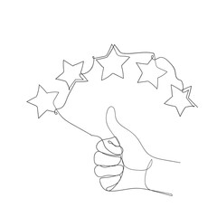 continuous line drawing thumb up and star symbol for customer review icon related