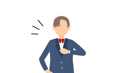 ジェンダーレス生徒、ブレザーの制服、自信満々に胸をたたく