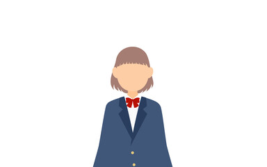 女子生徒、ブレザーの制服、両手を下ろして棒立ちする