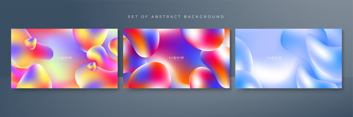 Set of colorful vivid vibrant gradient liquid fluid abstract background