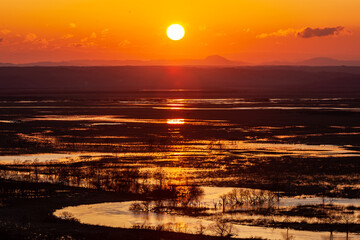 釧路湿原の夕日・細岡展望台