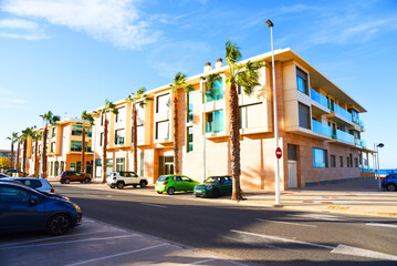 Fototapeta na wymiar Luxury apartments at La Patacona Beach. Hotel in Alboraya. Living Valencia Patacona Beach, Macflats Playa Valencia. December 09, 2021, Spain, Valencia.