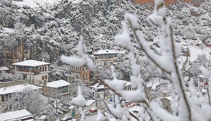 Old City of Mentese Mugla, Turkey with snow