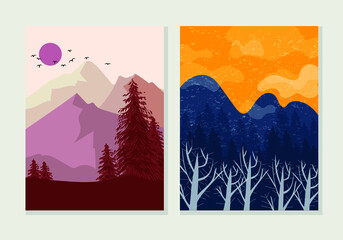 A set of mountain landscape vector illustration nature background.