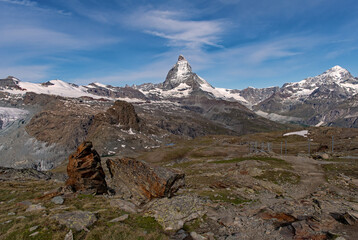 Obraz premium View of the Matterhorn Mountain at the Wallis near Zermatt, Switzerland 