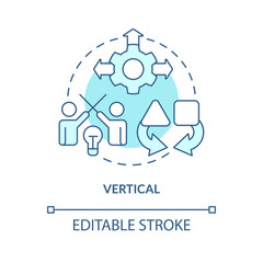 Vertical business merger turquoise concept icon. Different stages integration abstract idea thin line illustration. Isolated outline drawing. Editable stroke. Arial, Myriad Pro-Bold fonts used